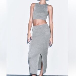 Zara Metalic Knit Set Skirt+Top